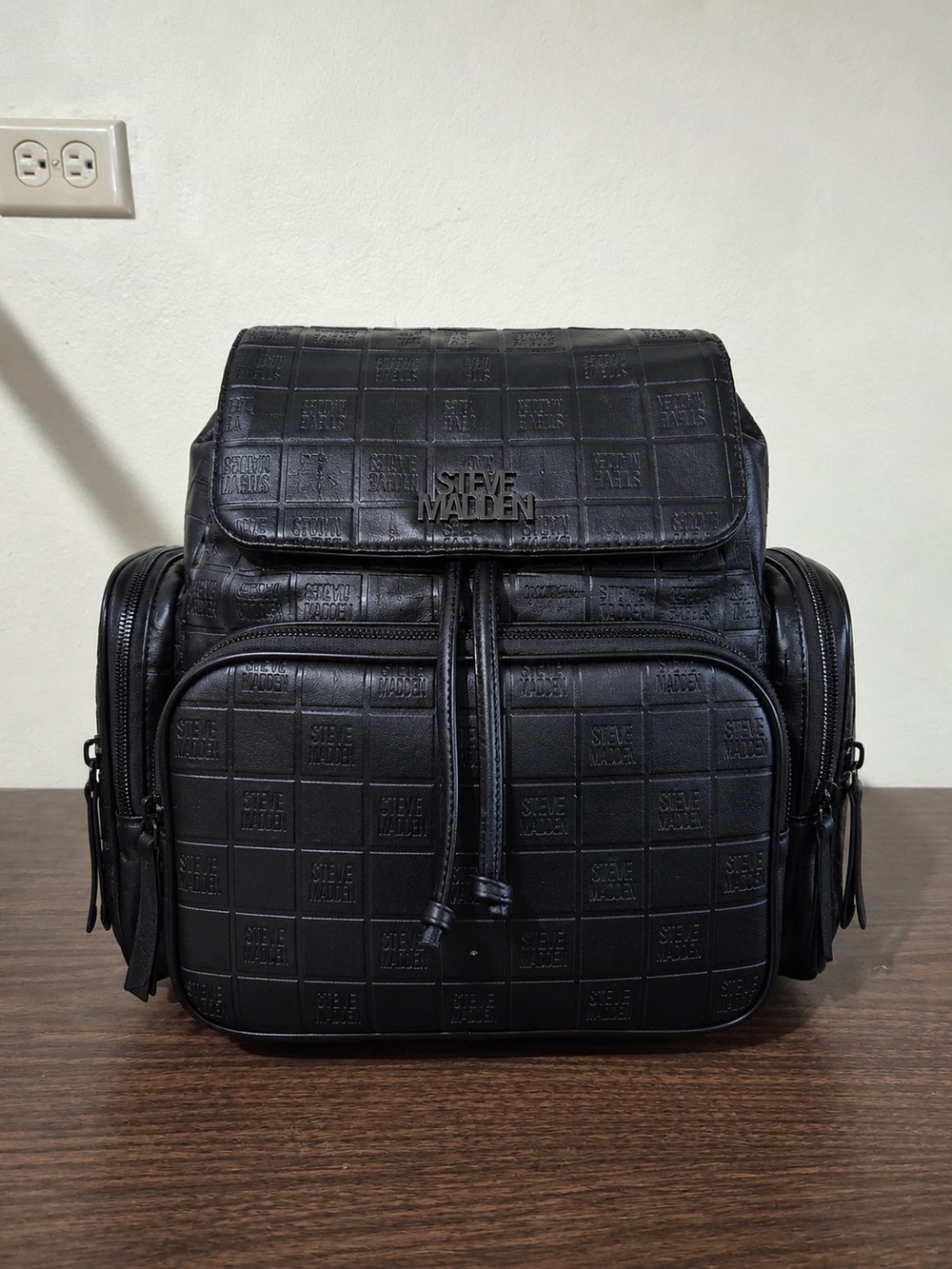 Steve Madden Black Embossed Leather Backpack